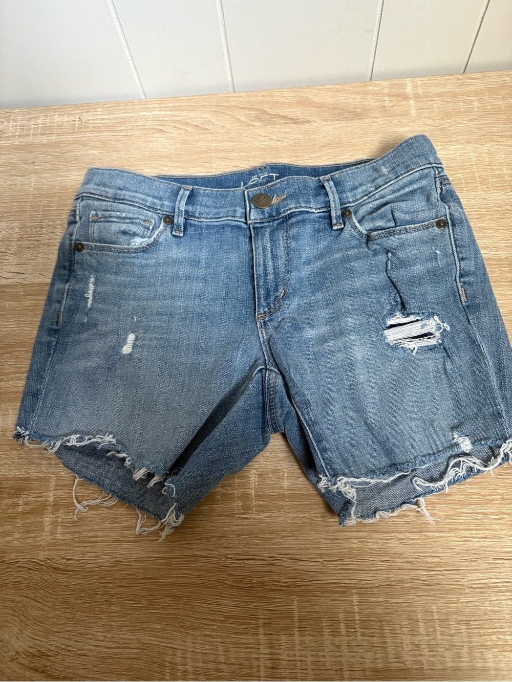 LOFT Light Blue Distressed Denim Cutoff Shorts
